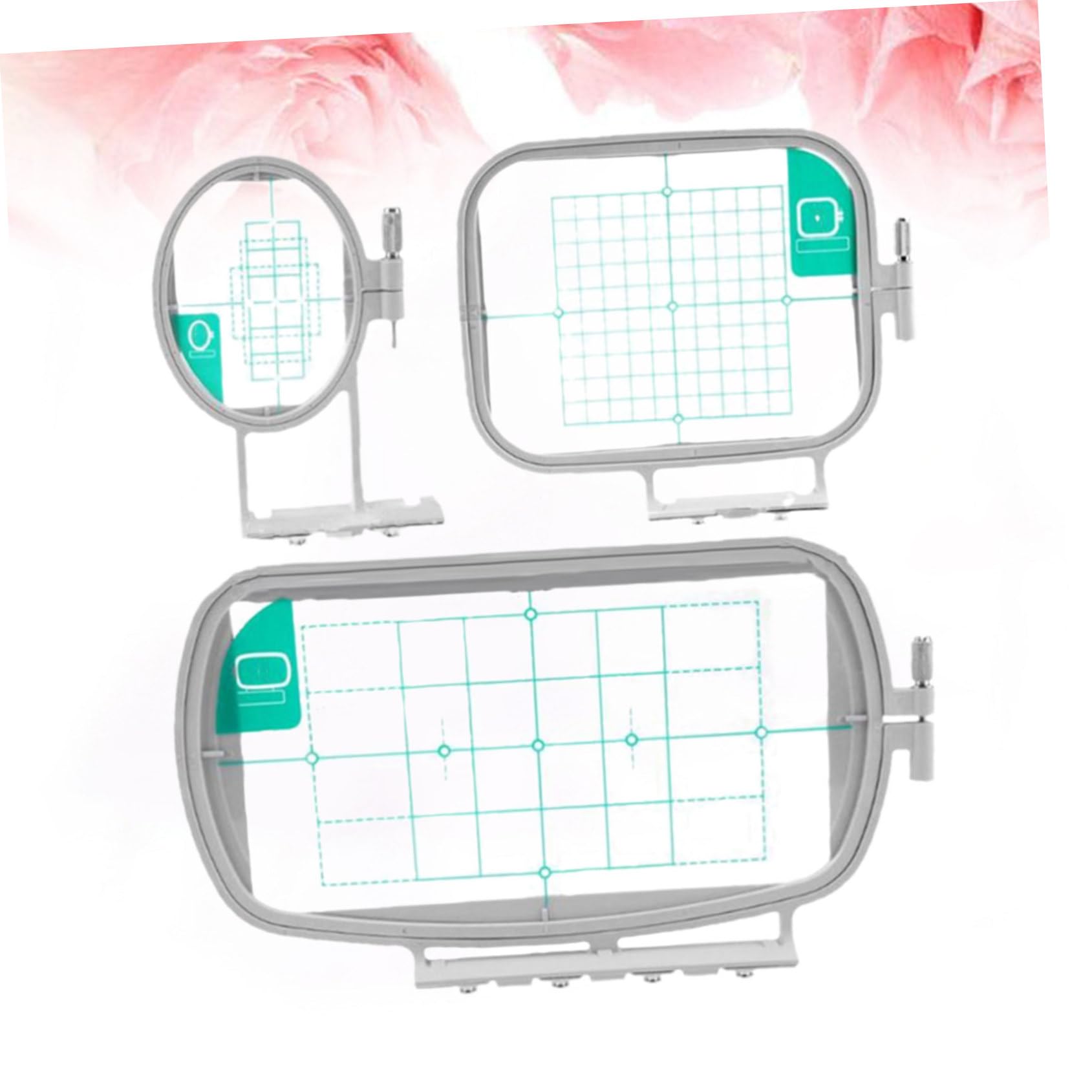 NUOBESTY Juego de Bastidor de Bordado de 3 Piezas para Máquina | Plástico, Alineación Precisa y Cuadrícula Azul, Compatible Se270d, Se350, Se400 y He120 He240