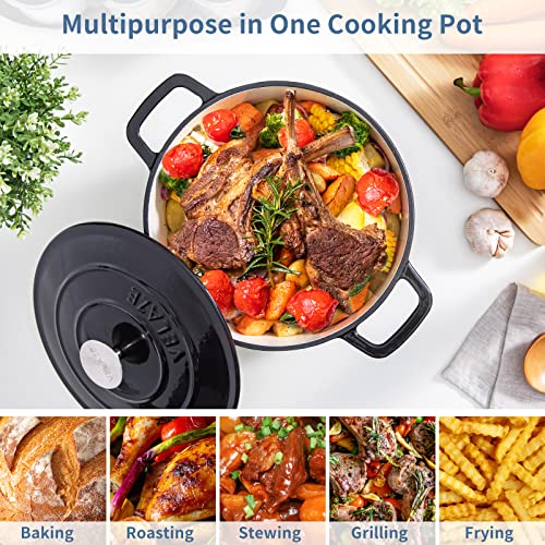 Image of Velaze 6 QT Enameled Cast Iron Dutch Oven Pot with Lid, Black