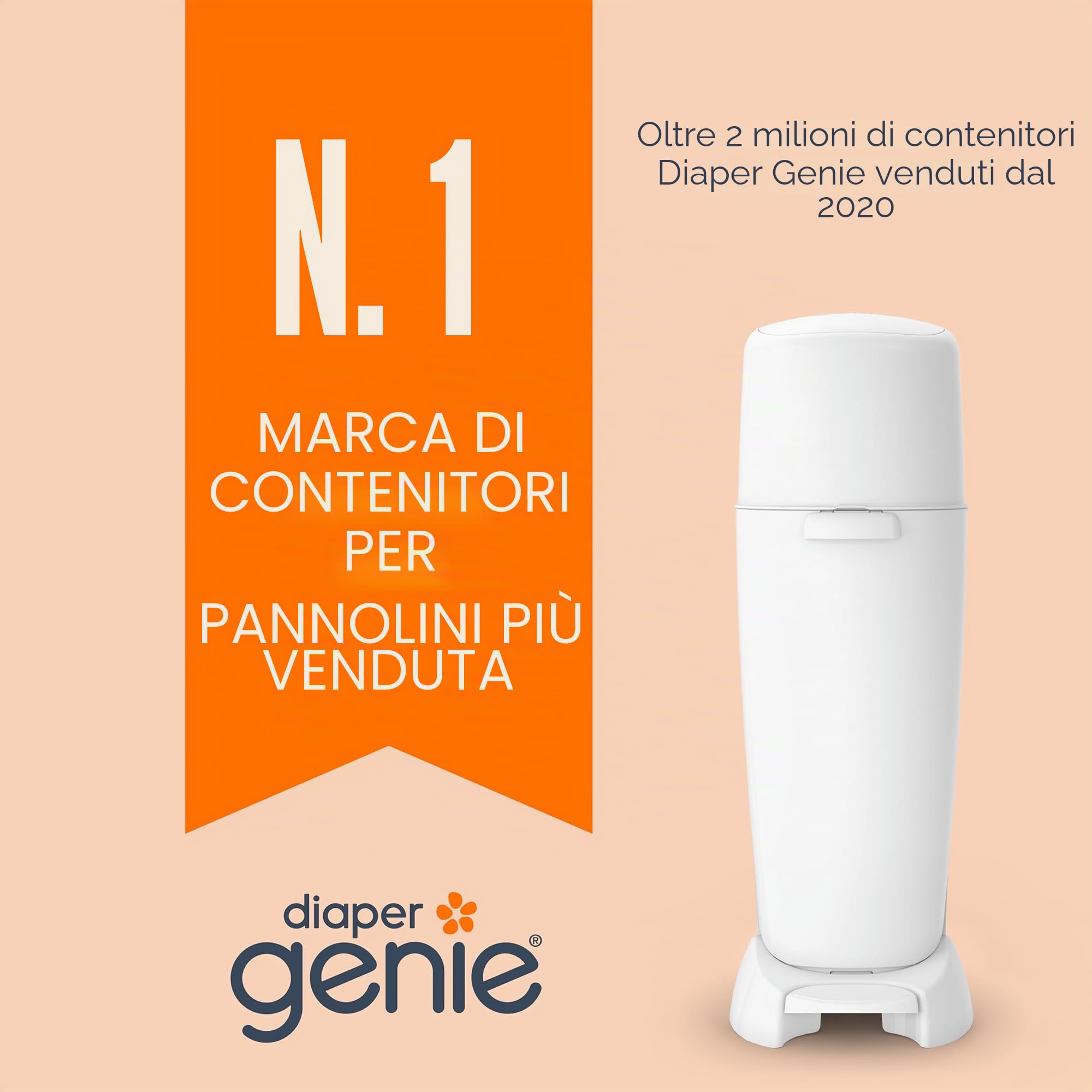 Diaper Genie - Sacchetti di ricarica per mangiapannolini, 270 pezzi (confezione da 8) con tecnologia Max Odor Lock, contengono fino a 2160 pannolini per neonati