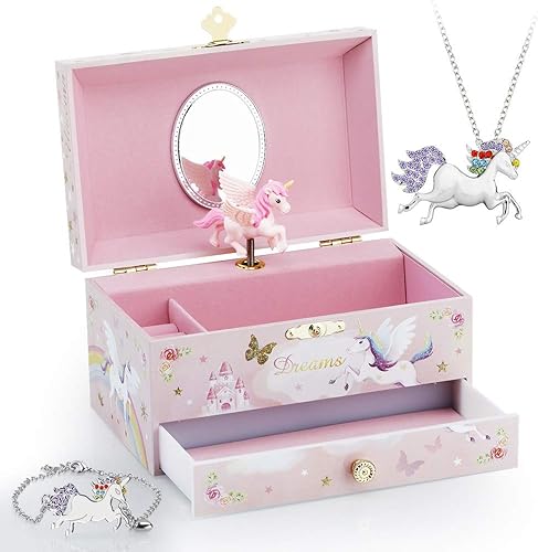 Miniatura 6 de RR ROUND RICH DESIGN Joyero musical para niñas con bailarina y lindo tema de princesa, color rosa