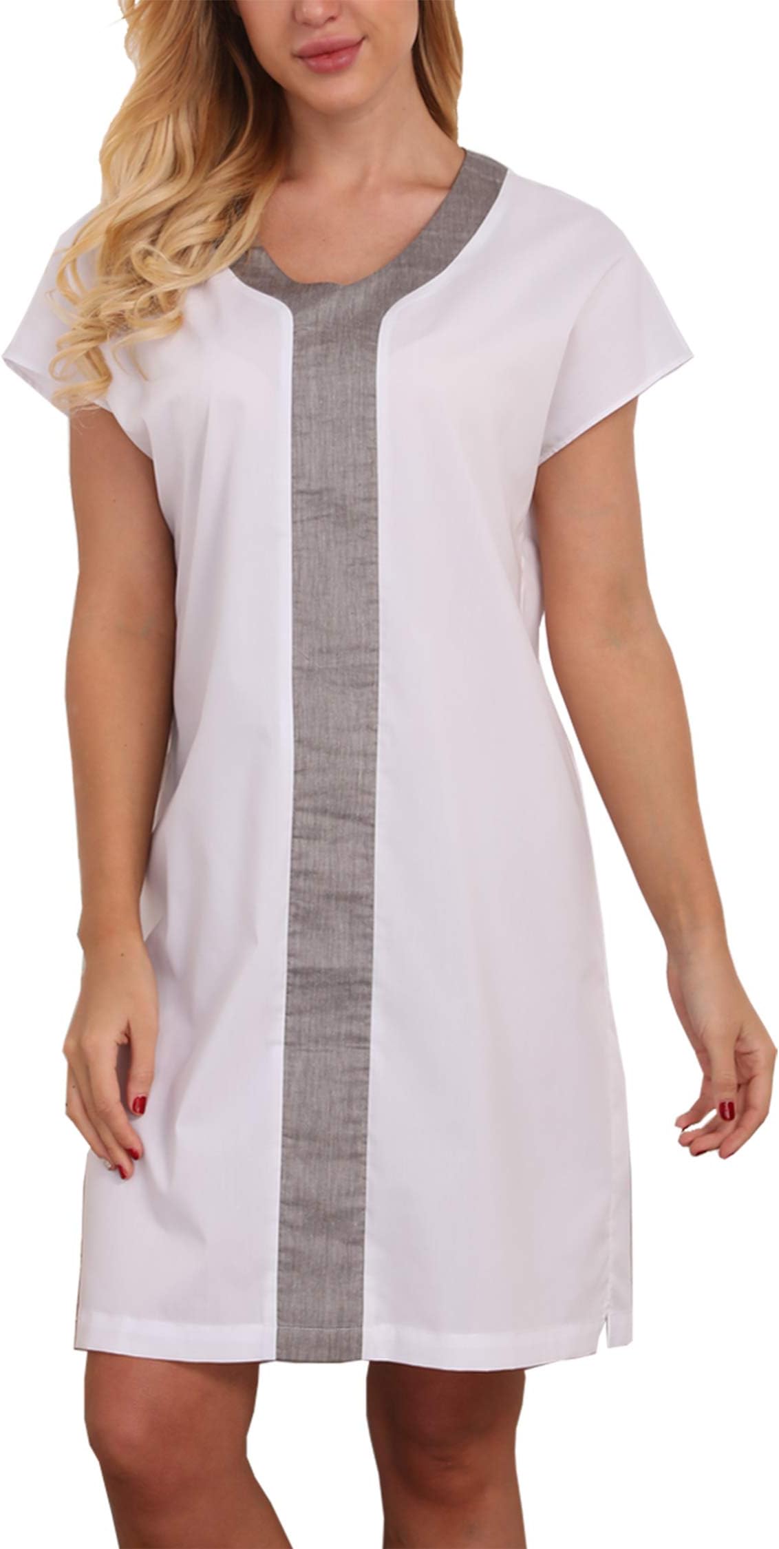 Giorzio Women's Plus Size Loungewear Tunic Nightgown Sleepwear Maxi Nightshirt Sleep Shirt Lounge Dress Caftan,White XL