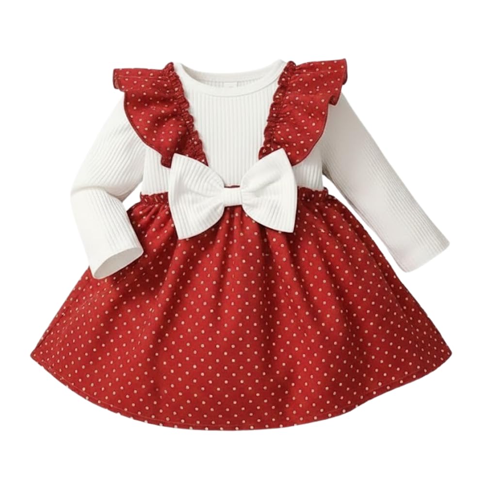 Baby Girls Poly Silk Frock with Bow Straps & Ruffle Sleeves | Stylish Printed Winter Dress for Kids | Cute Long Sleeve Party Frock-image-10