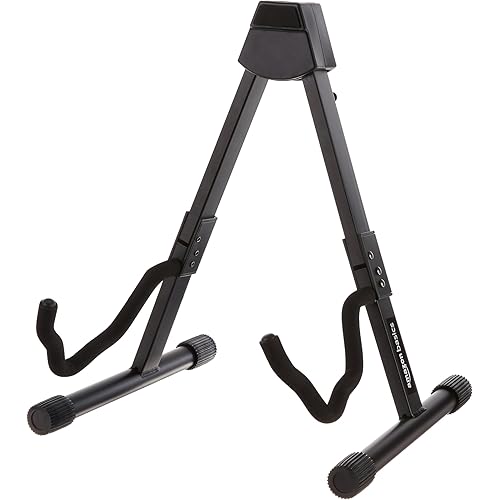 Amazon Basics Portable Adjustable Folding Guitar Stand for Electric and Acoustic Guitars, A-shape, Fully Assembled with Padded Foam, Black, 8.66 x 15.16 x 3.74 inches