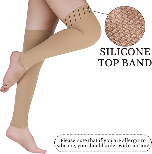 Miniatura 24 de Lin Performance Medias de compresión médica de 15-20 mmHg para mujeres y hombres, calcetines altos con punta abierta para venas varicosas, piernas