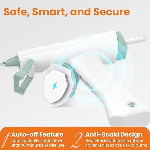 Miniatura 4 de HTVRONT Pistola de pegamento caliente inalámbrica, apagado automático, batería de 2600 mAh, recargable USB-C, kit de pistola de pegamento caliente