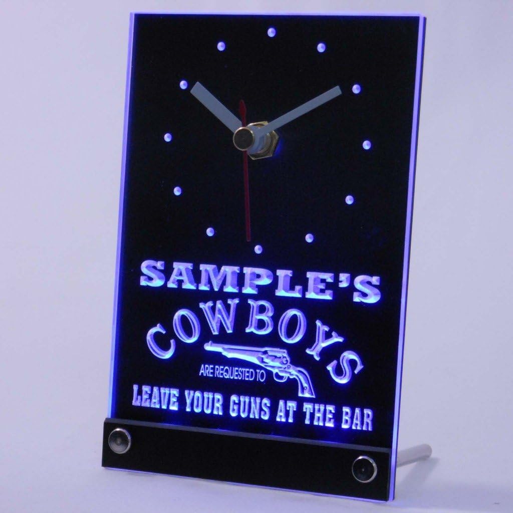 ADVPRO tncqg-tm Personalized Cowboys Leave Guns at The Bar Neon Led Table Clock