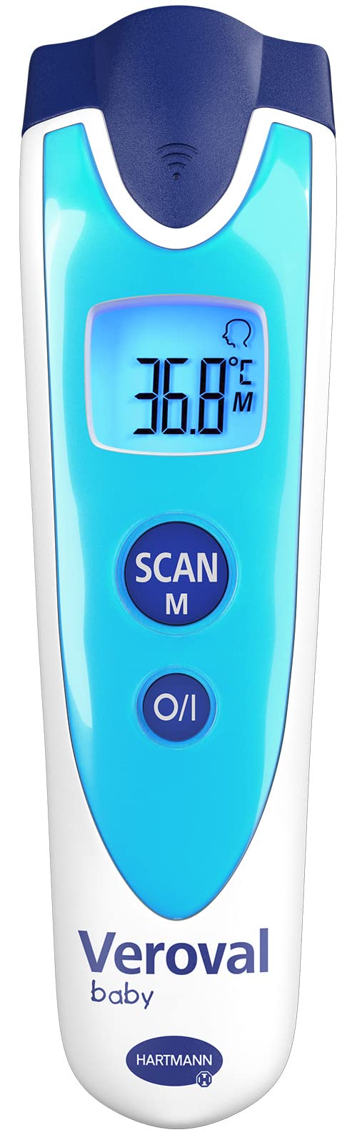 Veroval Termómetro infrarrojo azul para bebés, medición sin contacto y silenciosa, temperatura corporal, temperatura del objeto, temperatura ambiente, medición rápida, manejo
