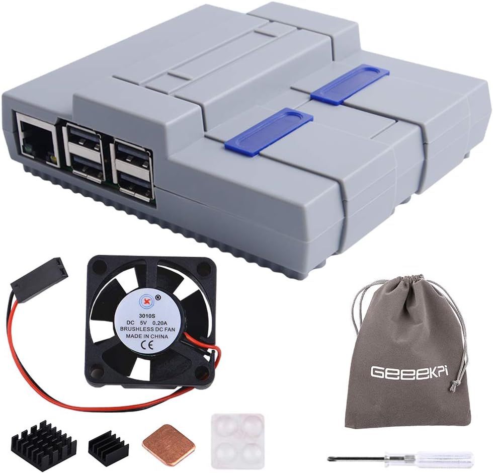 GeeekPi Raspberry Pi 3B+ Case with Cooling Fan, SNESPI Case Mini NES Style Case with Raspberry Pi Heatsink for Raspberry Pi 3/2 Model B/B+