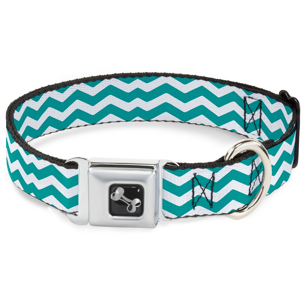 Buckle Down 9 – 38,1 cm Chevron a Righe Bianco/Verde Acqua Collare Bone, Piccolo