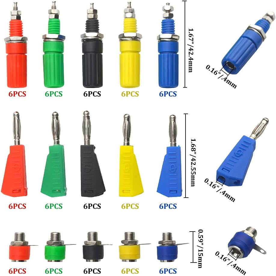WMYCONGCONG 90 PCS 5 Colors 3 Types 4mm Banana Jack Socket Plug Binding