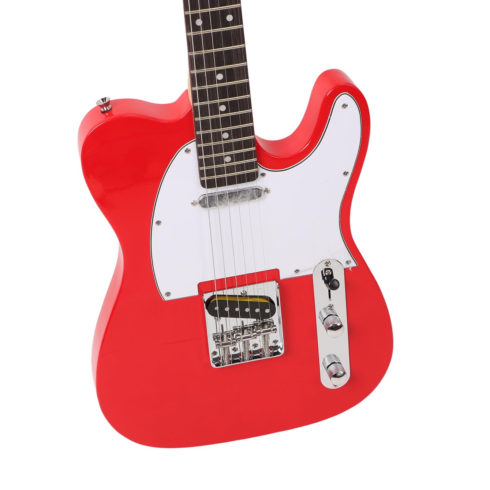 POENVFPO E-Gitarre für Erwachsene und Anfänger, Korpus aus Linde, Ahorn und Palisander, Einzelner Tonabnehmer für Klaren, Hellen Klang, mit Komfortablem Griffbrett Zum Üben (Rot)