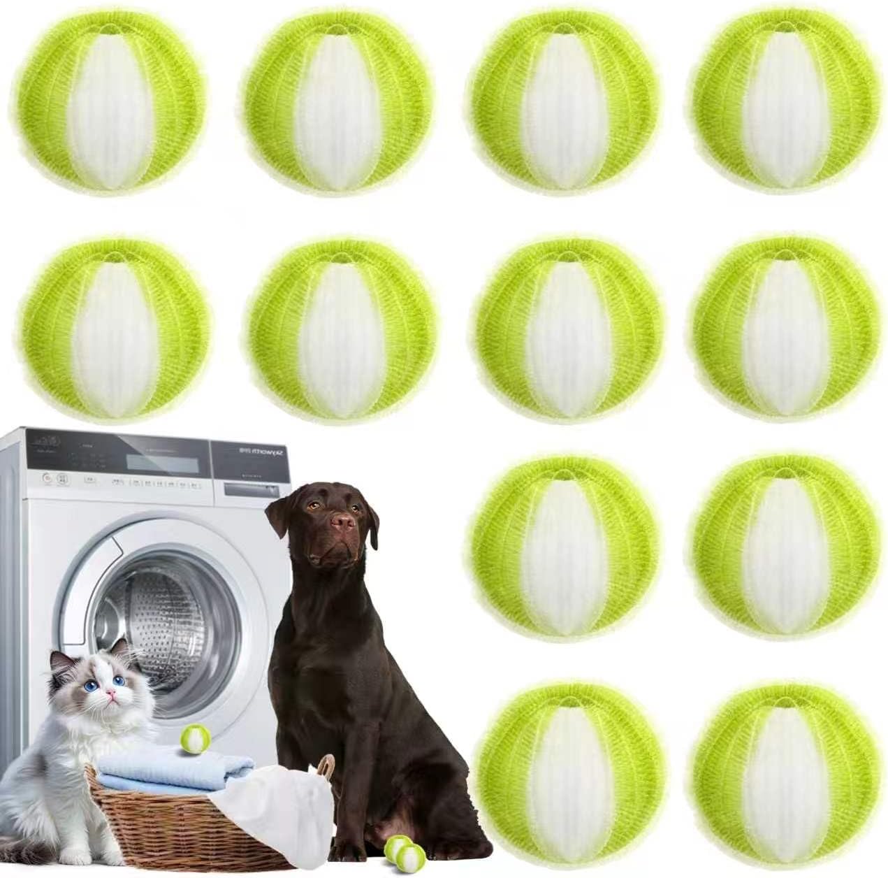 12Pcs Pet Hair Remover for Laundry, 2026 Reusable Dog & Cat Hair Remover, Efficient Debris, Hair Cleaner, Pet Hair Catcher for Clothes, Bedding, Washing Machine Hair Catcher (Large Green)