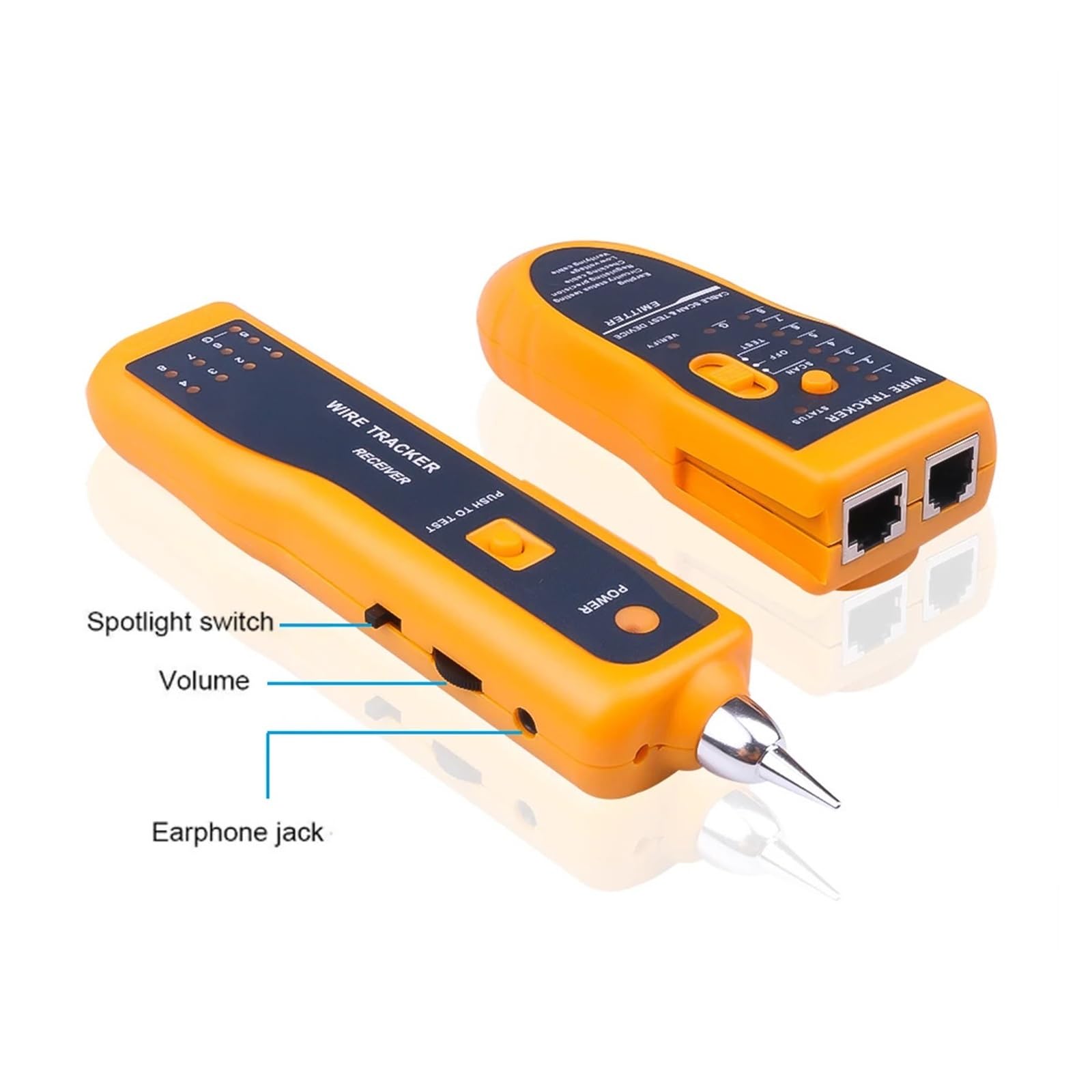 Tester kabli sieciowych LAN Lokalizator przewodów telefonicznych Diagnostyka tonów dla STP UTP Cat5 Cat6 RJ45 RJ11 linii detektora Testy transmisji(Yellow)