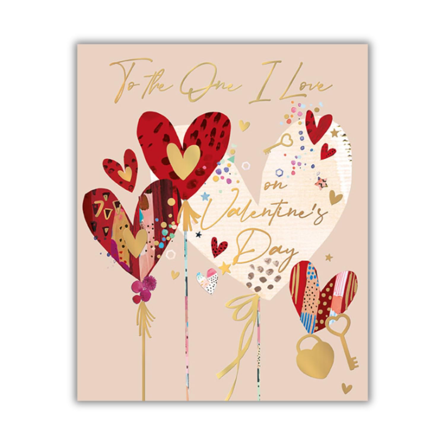 Valentine's Day Card, Hearts with Gold Foil Design, For The One I Love, UK Made