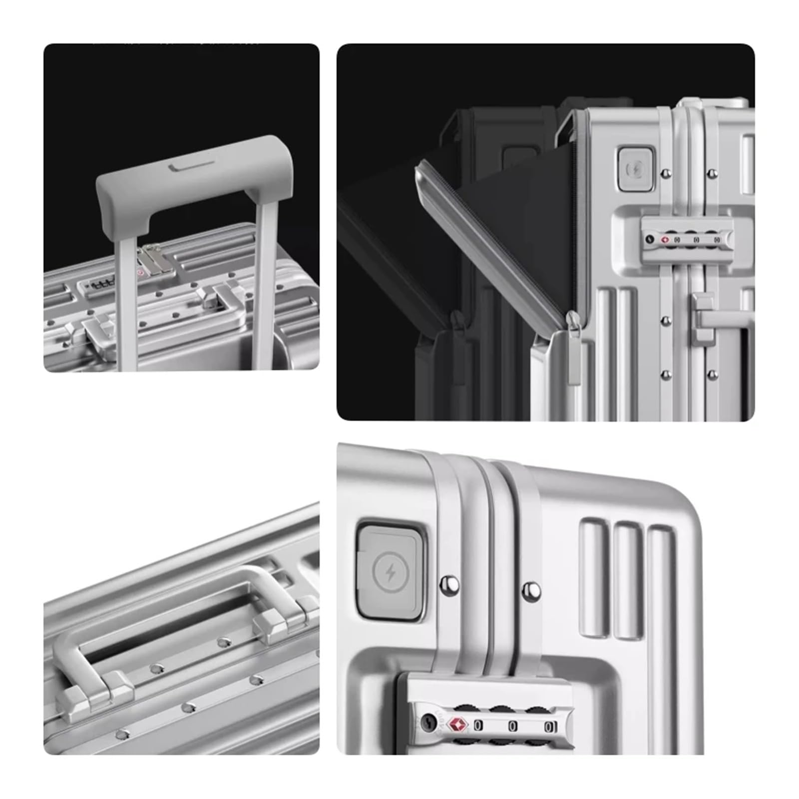 Valigia da viaggio con apertura frontale Materiale PC, M, 20Inches 500mm, Classico | Bagaglio di rotolamento di viaggio di carico del supporto della tazza della struttura di alluminio 50.8/61/28.1/30 pollici