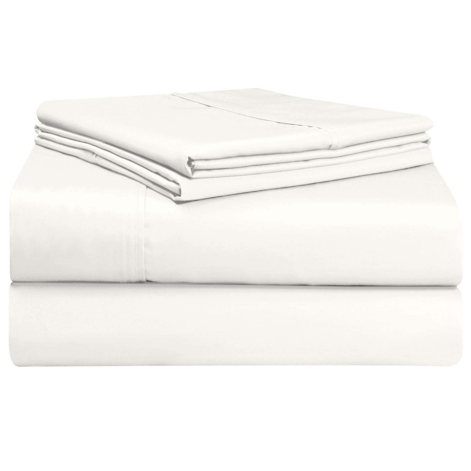 Pizuna Pure 100% Cotton Single Bed Sheet Set Off White,400 Thread Count Cozy Luxury Long Staple Cotton Sateen Weave Bed Sheet Set (1 Flat Sheet, 1 Fitted Sheet, 1 Pillowcase)