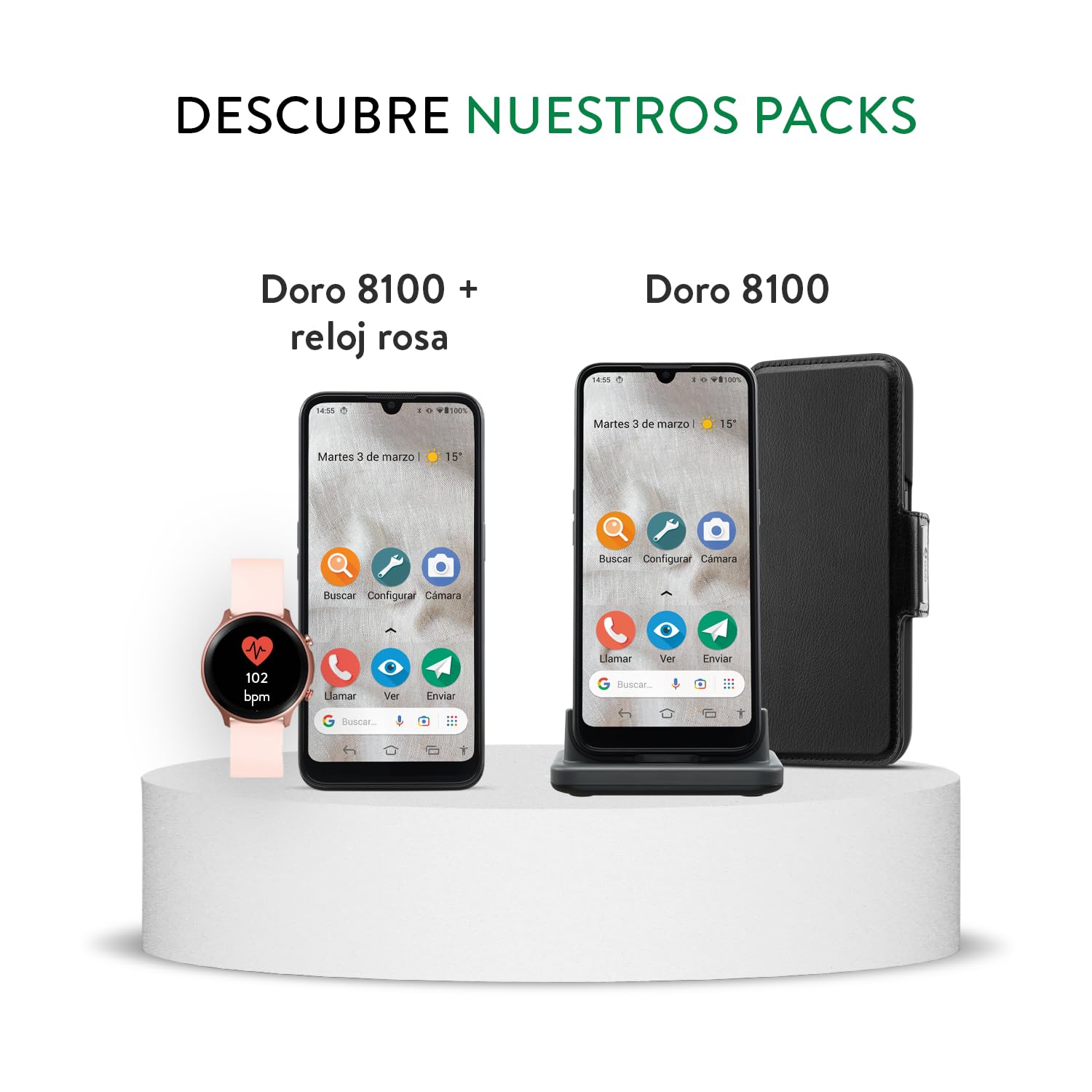 Doro 8100 Plus 4G Smartphone Android Seniores - Teléfono Móvil para Mayores - Fácil - Resistente al Agua - Triple Cámara 13MP - Pantalla 6.1" - Botón SOS - GPS - 2GB +32GB - Base Carga - Funda
