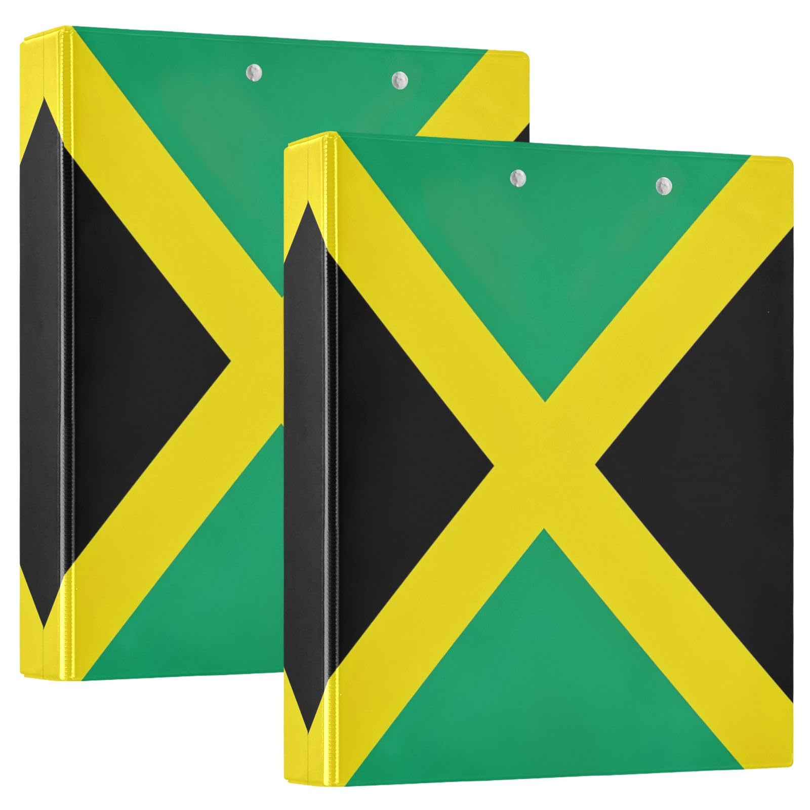 Raccoglitore decorativo a tre anelli da 3,8 cm, 3 anelli con 3 tasche interne, organizer di base per materiale scolastico, bandiera della Giamaica, confezione da 2