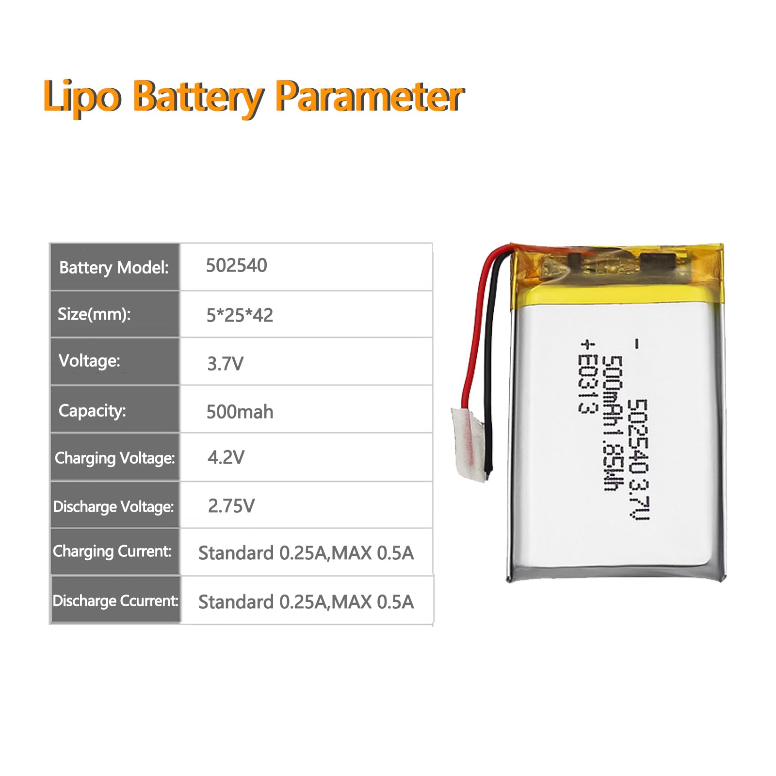 Amazon.com: HRYHWASE Lithium Polymer Battery 3.7V 500mAh