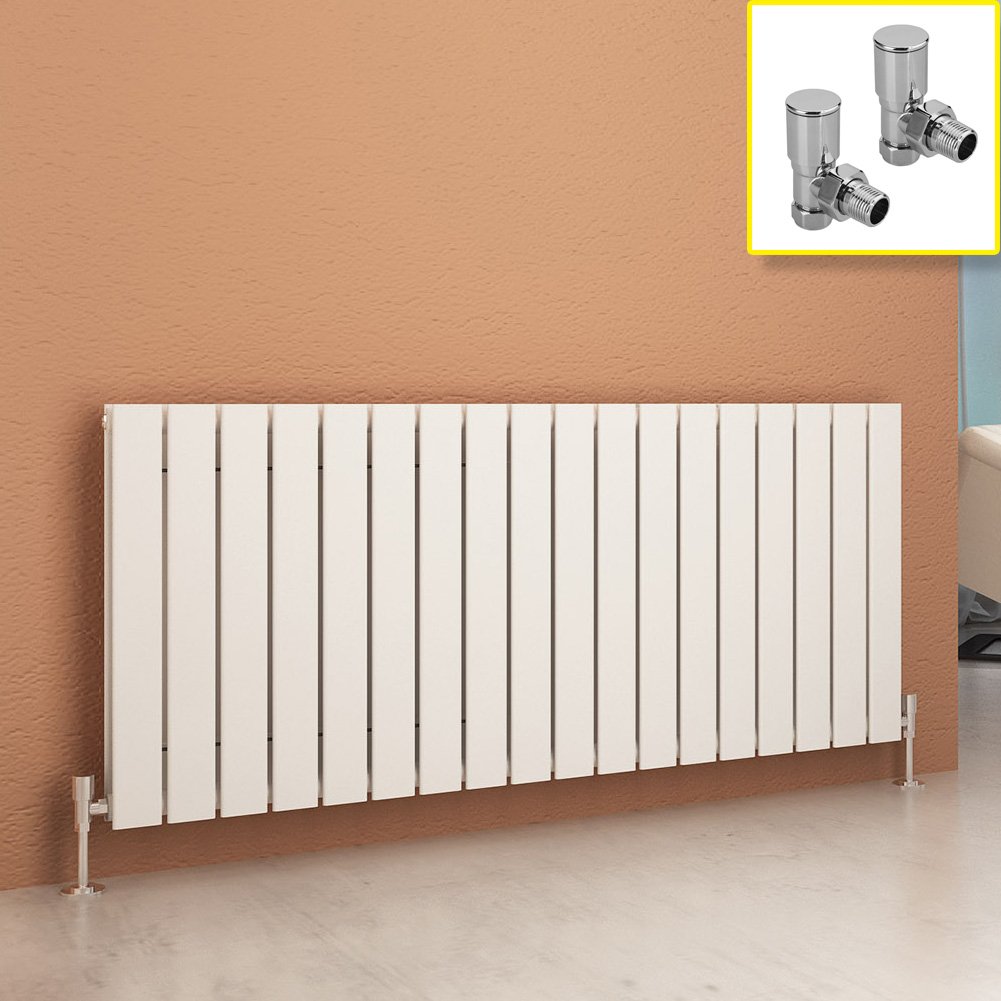 Elegant White 600 X 1360 Mm Column Radiator Horizontal Double Flat Panel Designer Radiator With Angled Valves