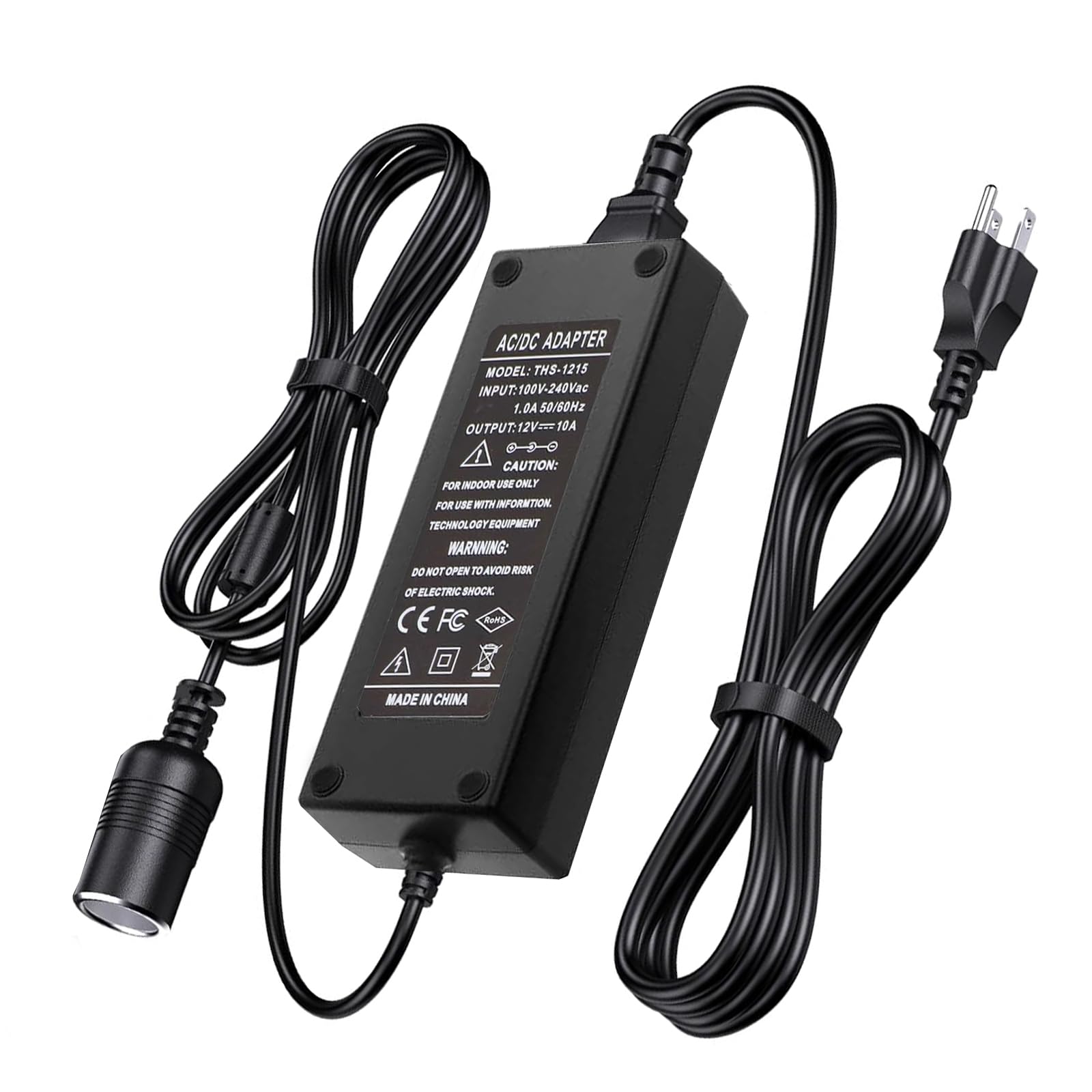 110V-240V to 12V 120W/10A Car Cigarette Lighter Socket AC/DC Power Supply Adapter for Car Inflator Refrigerator Vacuum Cleaner Stand-up Paddleboard (SUP) Pump