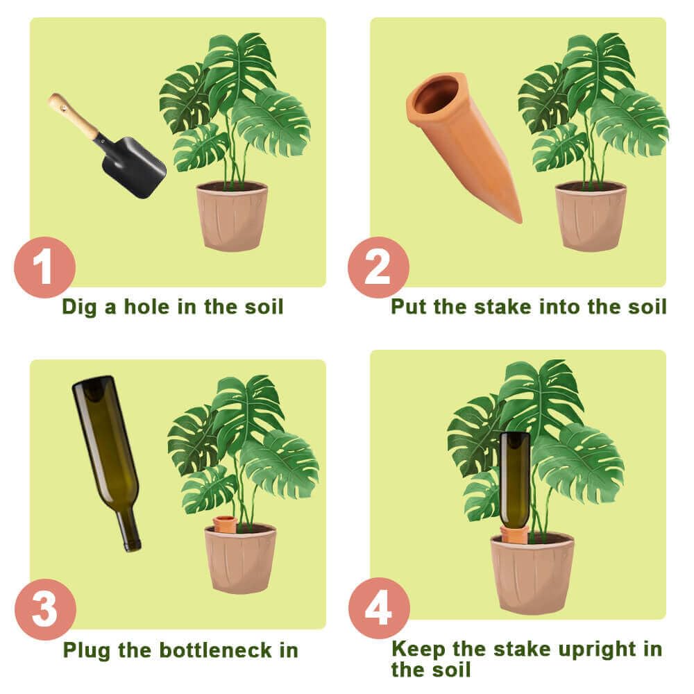vensovo Lot de 16 pics d'arrosage automatique en terre cuite pour plantes en pot pour plantes d'extérieur, d'intérieur, bouteille de vin