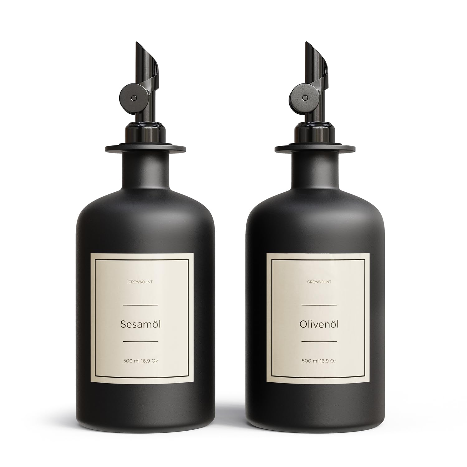 Lot de 2 bouteilles d'huile de vinaigre et d'huile - 500 ml - En verre - Avec bec verseur noir - Pour huile d'olive, vinaigre et plus encore - Parfait pour la cuisine, les salades et le