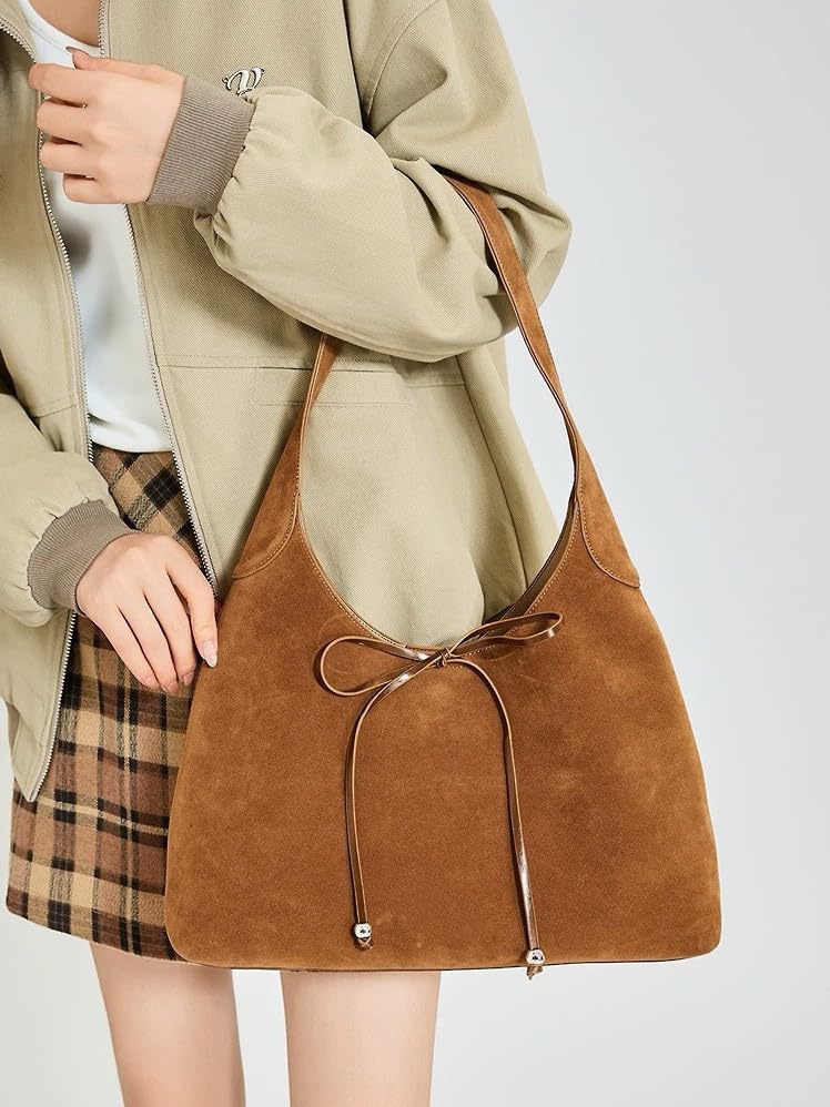 Bow Tie Suede Hobo Bags for Women Large Shoulder Bag Handbags Chic Purse Satchel for Travel Work4