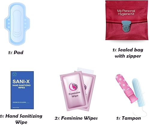 Miniatura 8 de Kit menstrual estilo rosa claro, paquete de 10 unidades  Comodidad sobre la marcha  Paquete de kit de período para viajes, preadolescentes y
