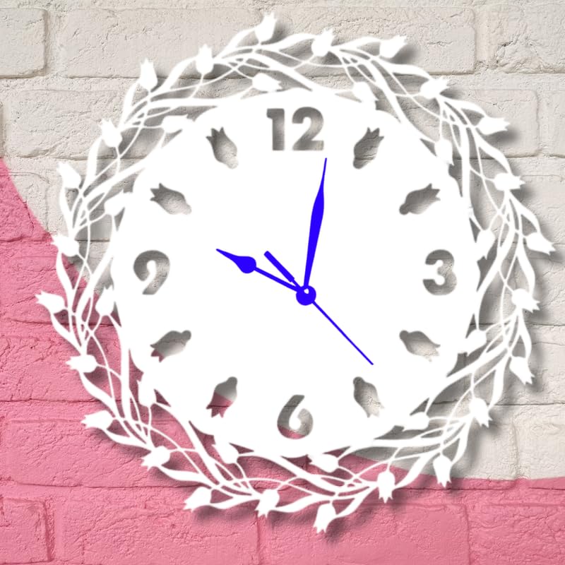 Ventuos ® Material Metal Wall Clock Wall Clock Modern Clocks for Living Room Stylish Wall Watch for Home Antique Modern Wall Watch for Home Decor - Tulip (White-40 Cm 16 Inch)-image-36