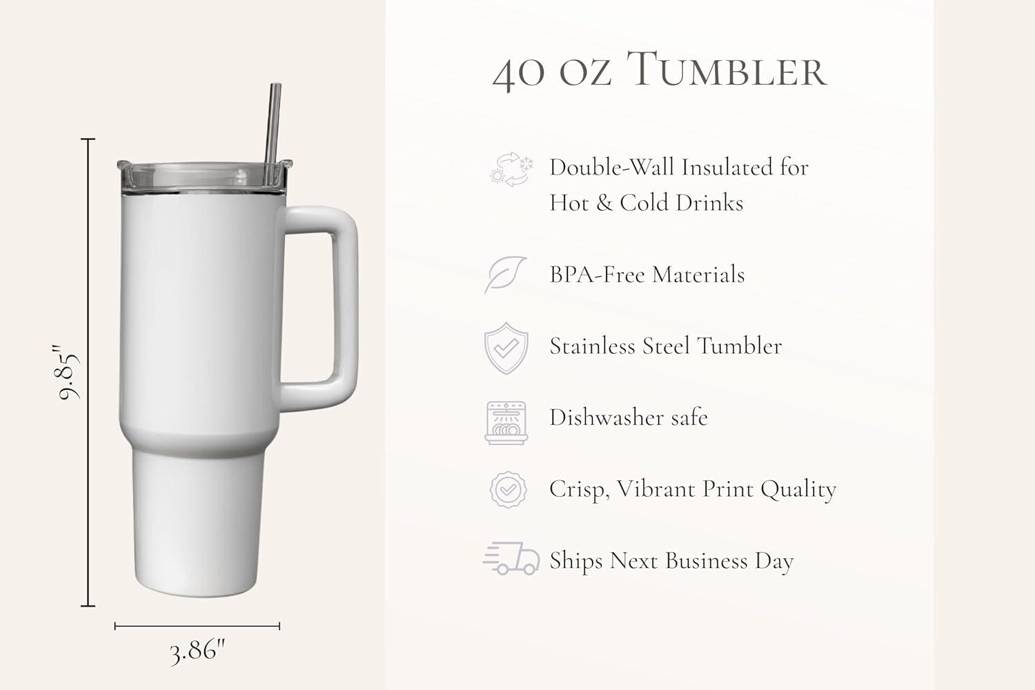Personalized 40 oz Tumbler with Handle and Straw - Laser Engraved Custom Name Travel Mug - Insulated Stainless Steel Coffee Cup - Gifts for Women Mom Dad - Large Personalized Tumbler - Image 4