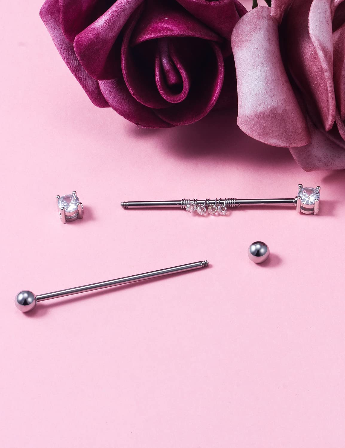 Teruiioy 14G Chain Industrial Earrings Stainless Steel Industrial Piercing Jewelry Double Helix Piercing Earrings for Women Men