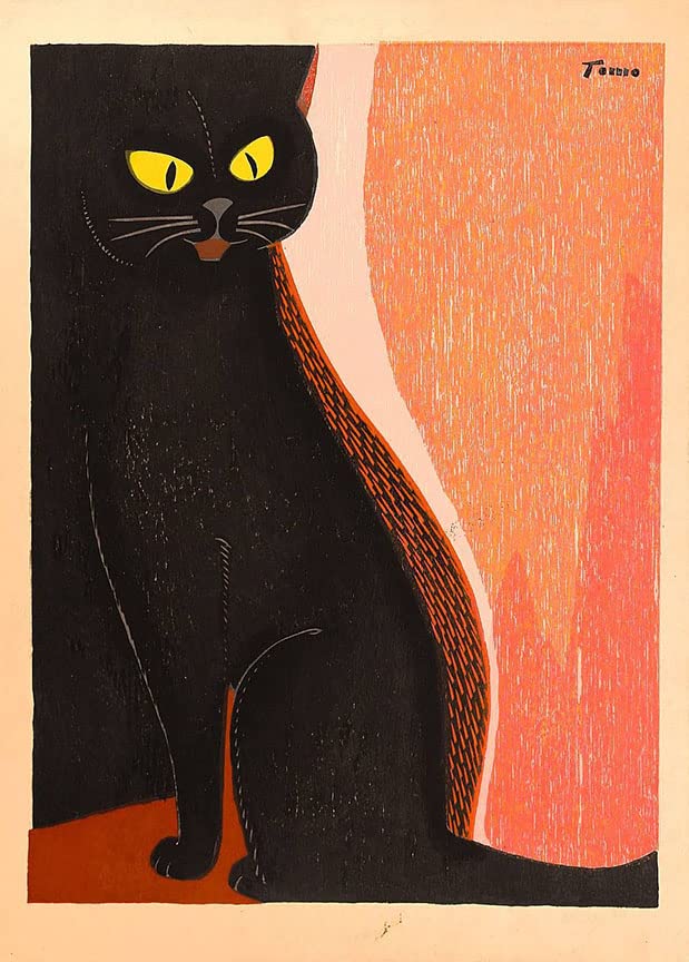 Inagaki Tomoo : Cat at Fireplace : Archival Quality Art Print