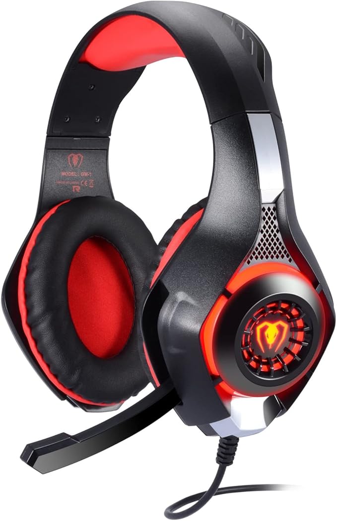 Game Headset, TURN RAISE 3.5mm Stereo Gaming LED Lighting OverEar