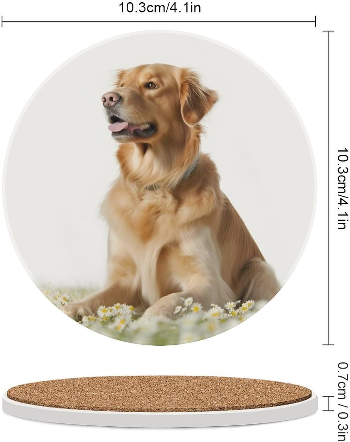 6PCS Dog Coasters Non-Slip Round Drink Coasters with Ceramic Stone and Cork Base, Heat Resistant Absorbent 33.00Stone Coaster Set for Kinds of Mugs and Cups, 4 Inch