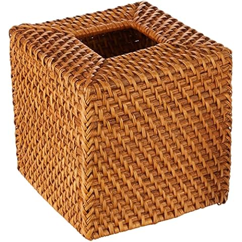 Kouboo Laguna Square Rattan Tissue Box Cover, Honey Brown, Rattan & Wicker, 13.97 x 13.97 x 14.61 cm Cover