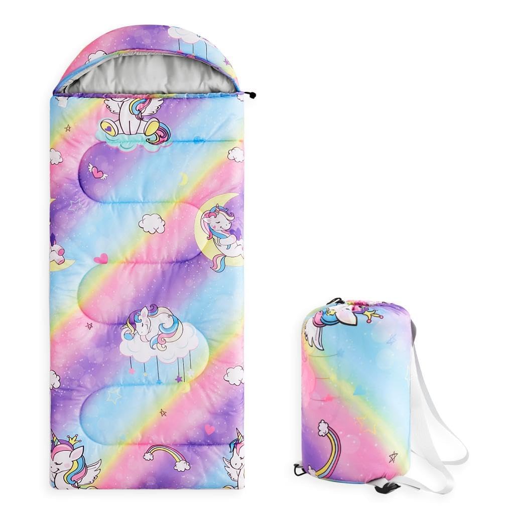 Wake In Cloud - Kids Sleeping Bag for Girls Toddlers Camping in Warm Cold Weather Backpacking Lightweight Compact