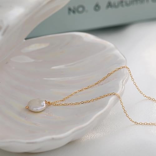 Miniatura 8 de TOBENY Pearl Necklaces for Women 14k Gold Plated Handmade White Pearl Choker Necklace Dainty Small Tiny Beaded Pearl Strand Chain Necklace Delicate