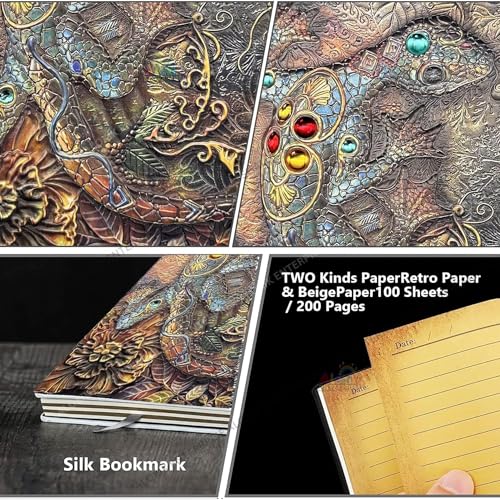 Image of MANAKI 3D Lizard DND Vintage Leather Journal Writing Notebook with 200 Pages A5 Journal Diary,Antique Handmade Leather Diary,Travel Diary&Notebooks to Write in,Diary Gift for Men Women