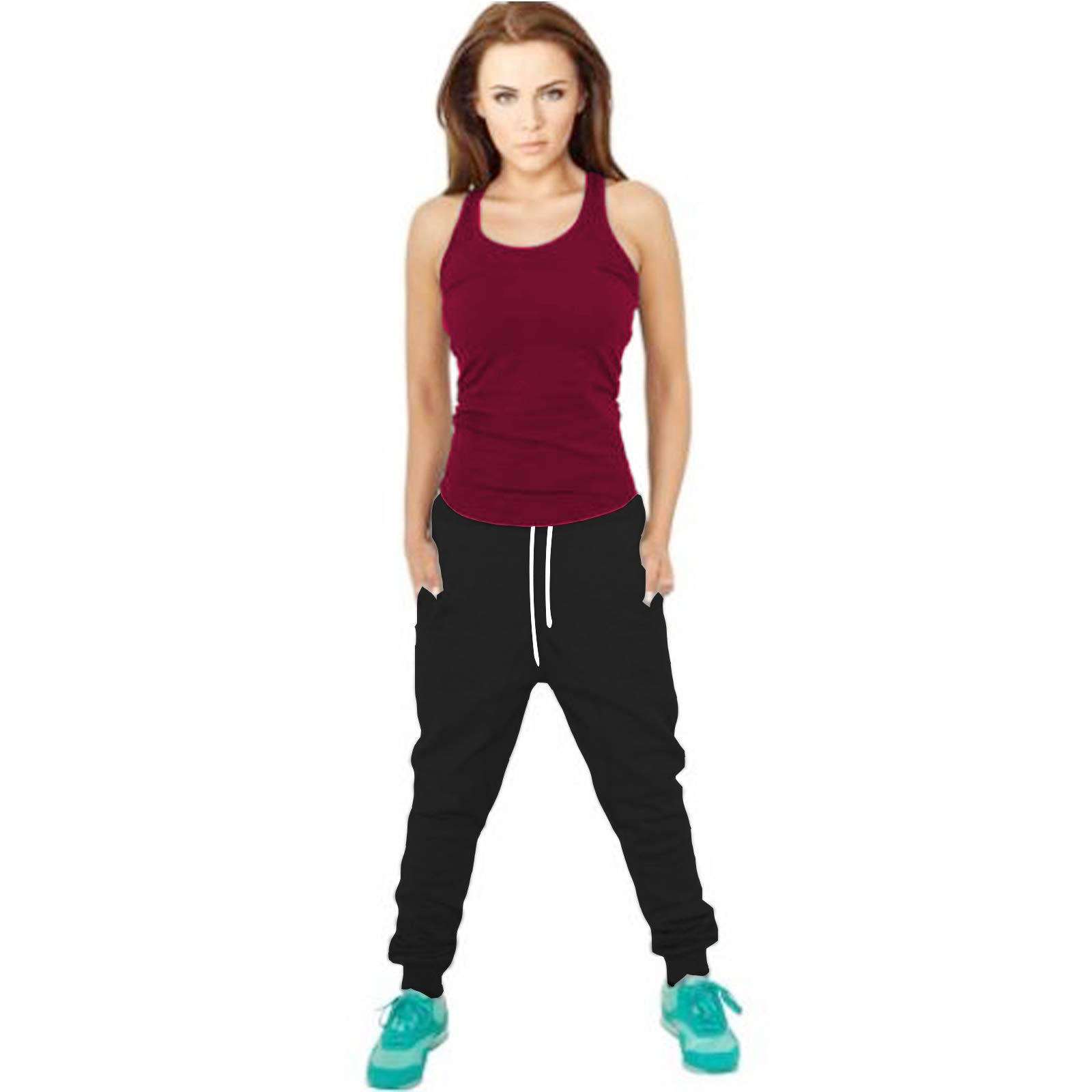 Sufiah Women's Black Drop Crotch Baggy Jogging Harem Pants Boyfriend Trousers (L, )