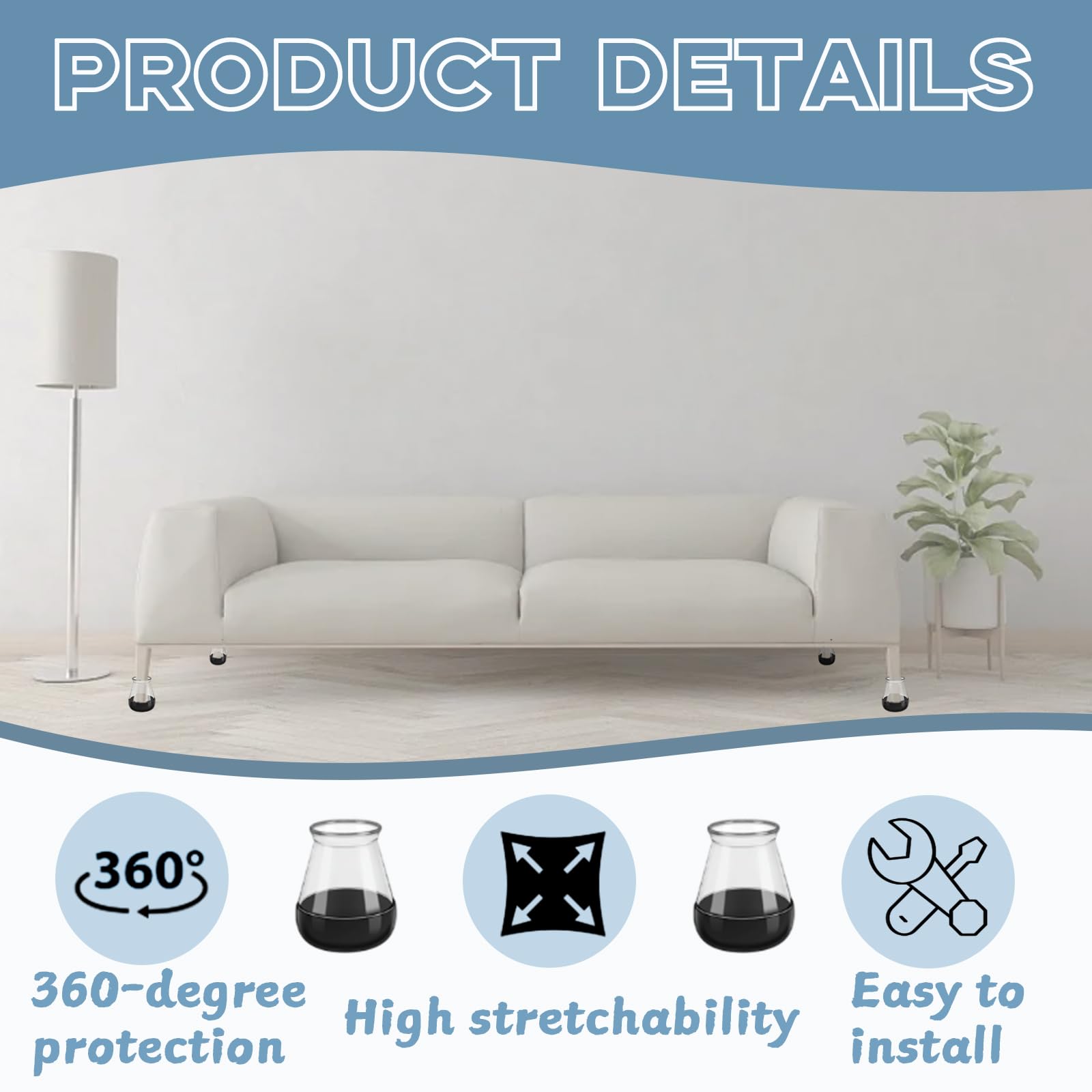 16Pcs Chair Leg Floor Protectors, Furniture Pads Floor Protectors with TPE + Polyethylene - Image 3