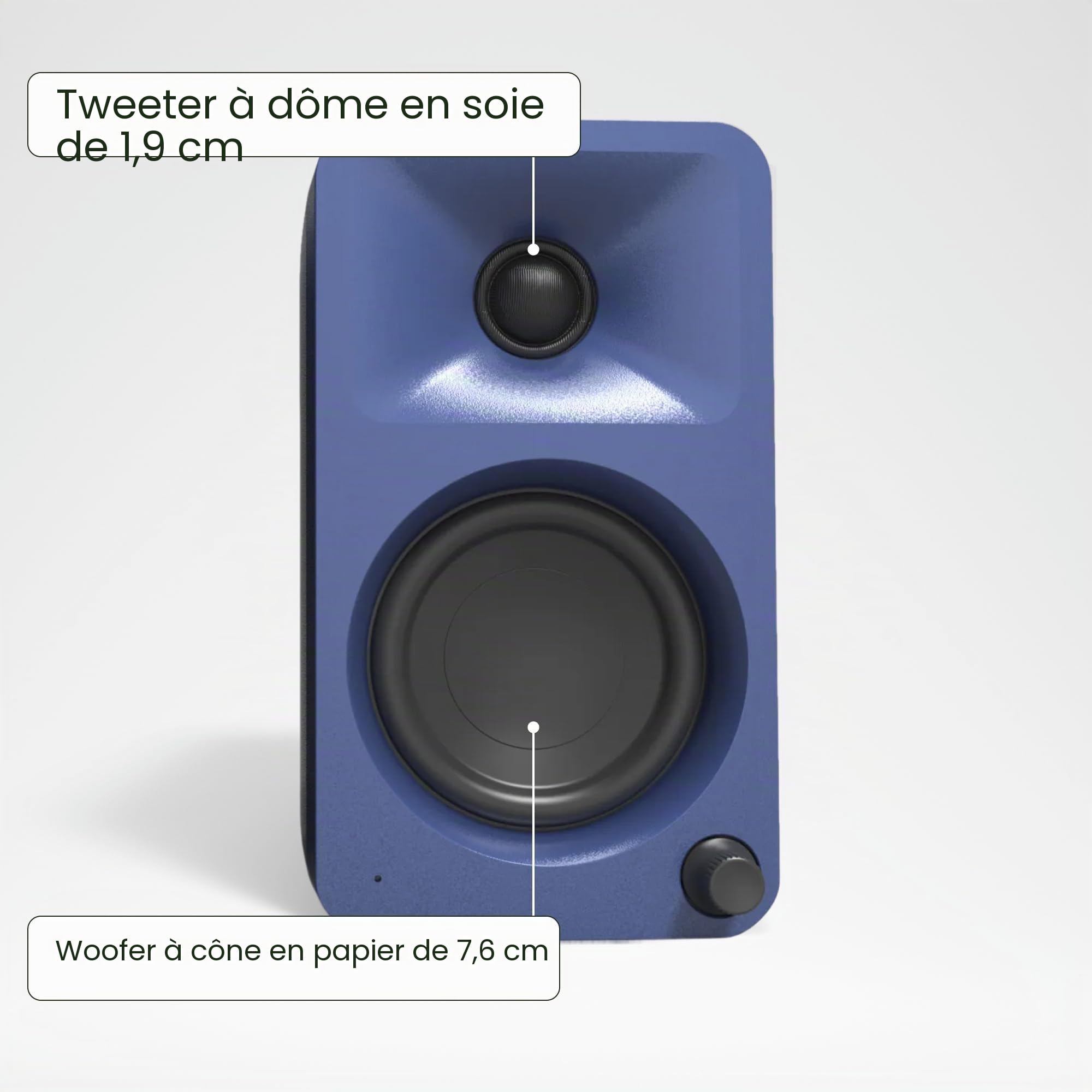 Kanto ORA Haut-parleurs de bureau Bi-amp de référence 100 W avec Bluetooth 5.0 et USB-C - Crossover 100 Hz - Son de qualité de référence - Paire - Indigo