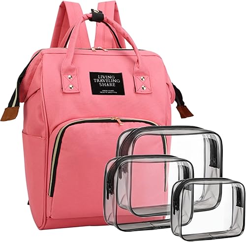 Bolsa de pañales con bolsas organizadoras, bolsas de pañales multifunción para el cuidado del bebé, mochila de viaje de gran capacidad, rosa