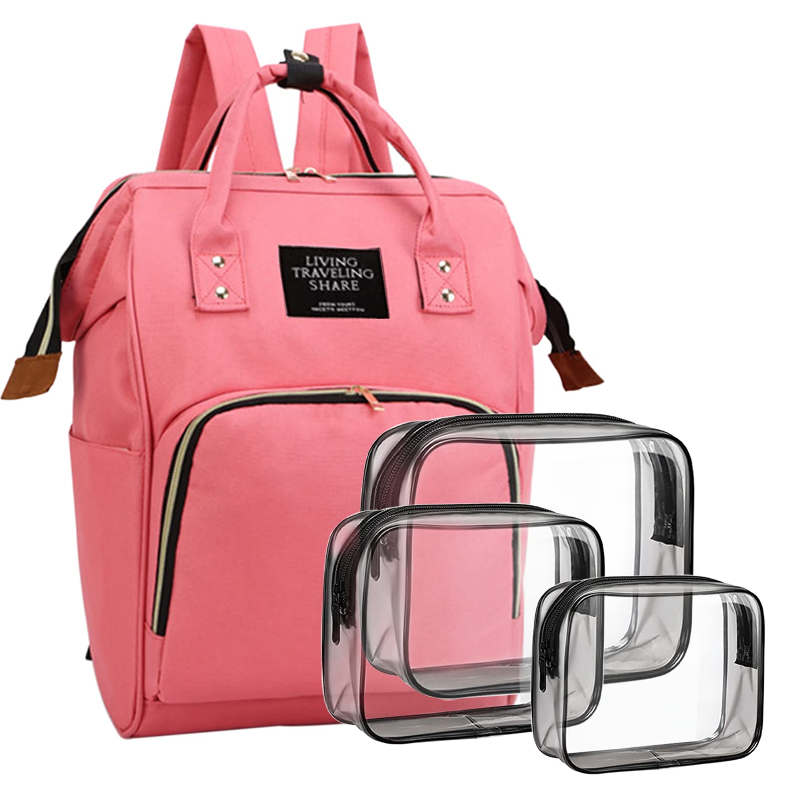 Timberer Diaper Bag with Organizing Pouches, Nappy Bags Handbag Multifunction Diaper Bag for Baby Care Travel Backpack Large Capacity Rose