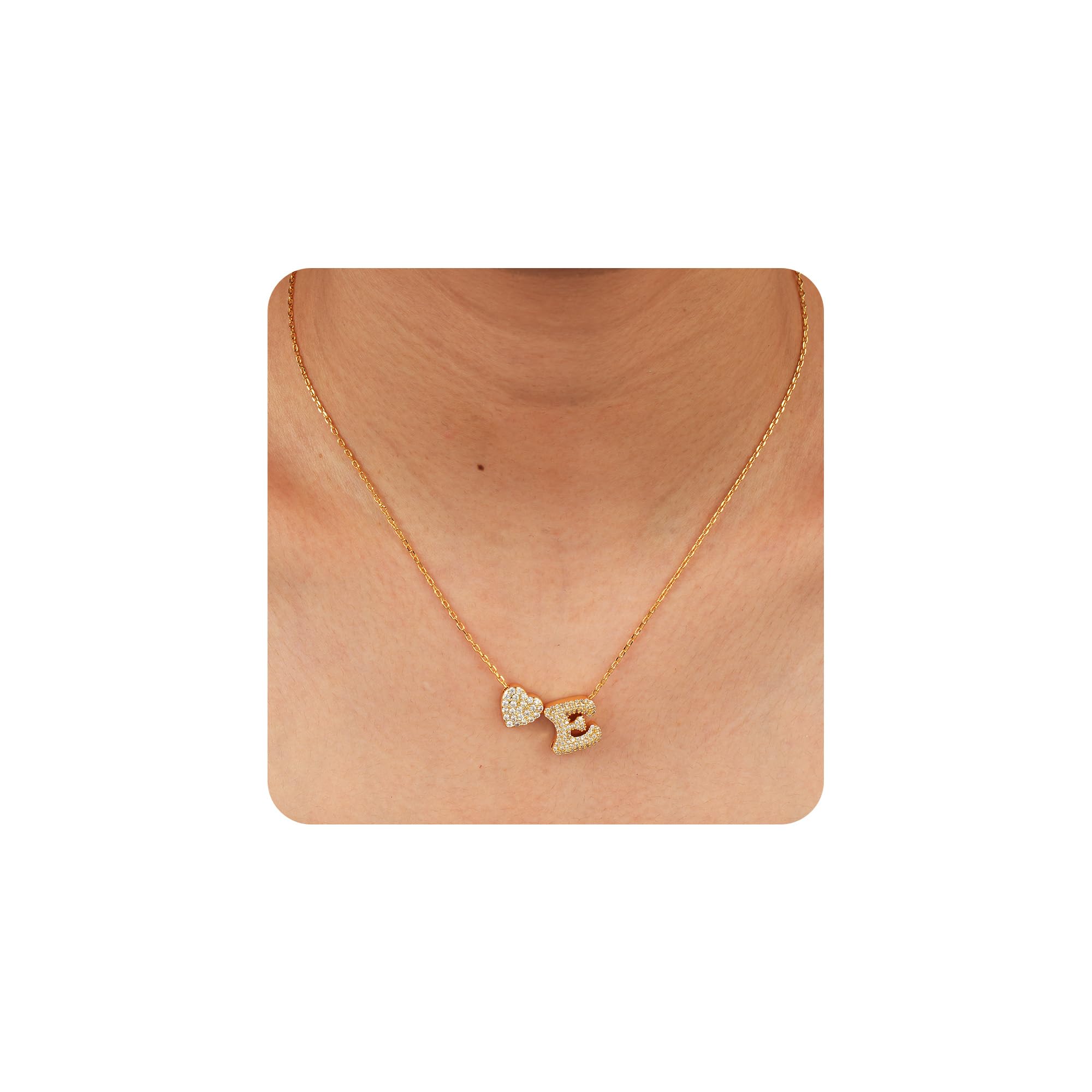 Mesovor Collana Con Iniziale In Oro A Bolla - Ciondolo Cuore Con Zirconi, Placcata 18k, Regalo Donna - 2