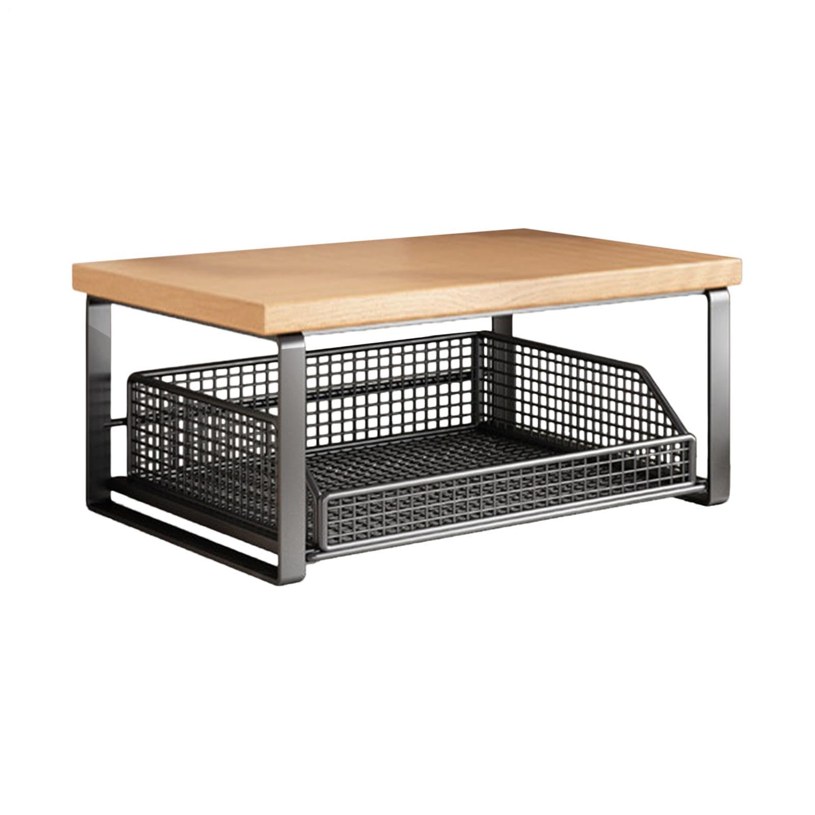 Genérico Estante Microondas De Encimera - Madera Metal 37x26x18cm | Organizador Cocina con Cesta Extraíble Ajustable | Soporte Tostadora Tipo Ahorro Espacio En Hogar Residencia Sala Meditación