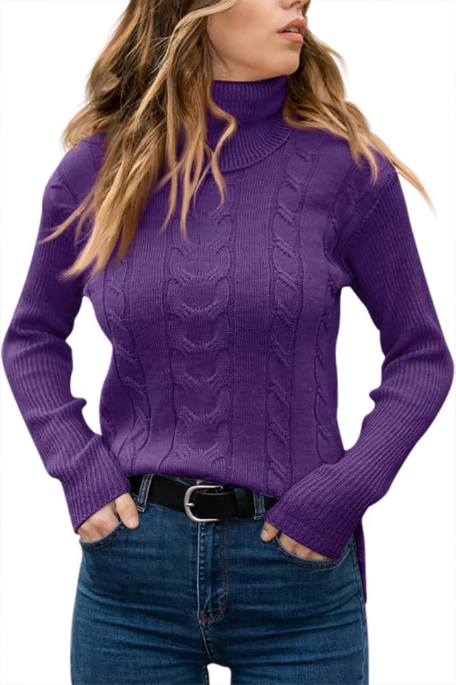 GeGekoko Maglione da donna a collo alto, lavorato a maglia, a maniche lunghe, pullover morbido