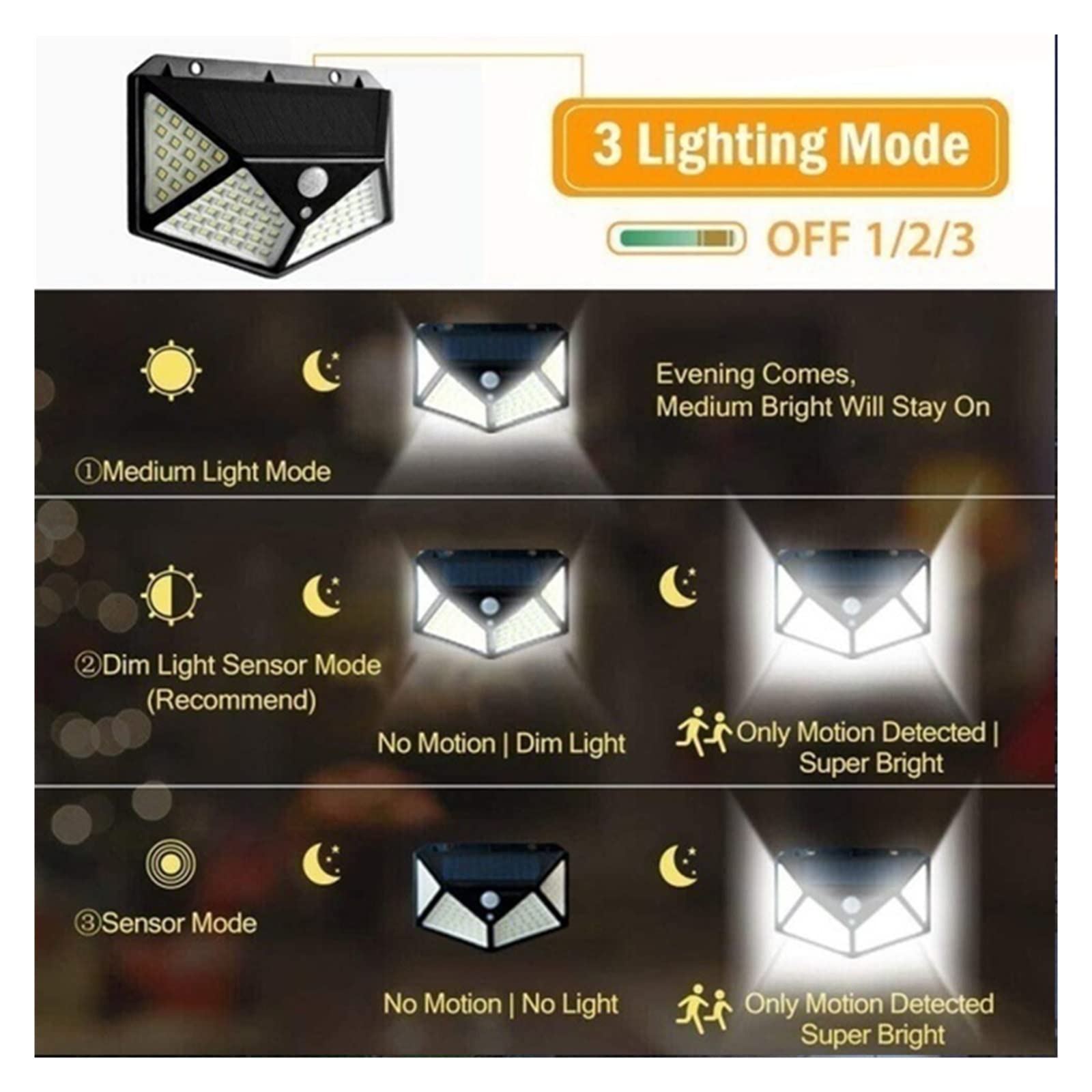 2/4/6/8 Sztuk 100 LED Kinkiety Słoneczne Zewnętrzna Lampa Solarna PIR Czujnik Ruchu Zasilany Energią Słoneczną Światło Słoneczne Oświetlenie Uliczne Do Światła Ogrodowego(6Pcs)