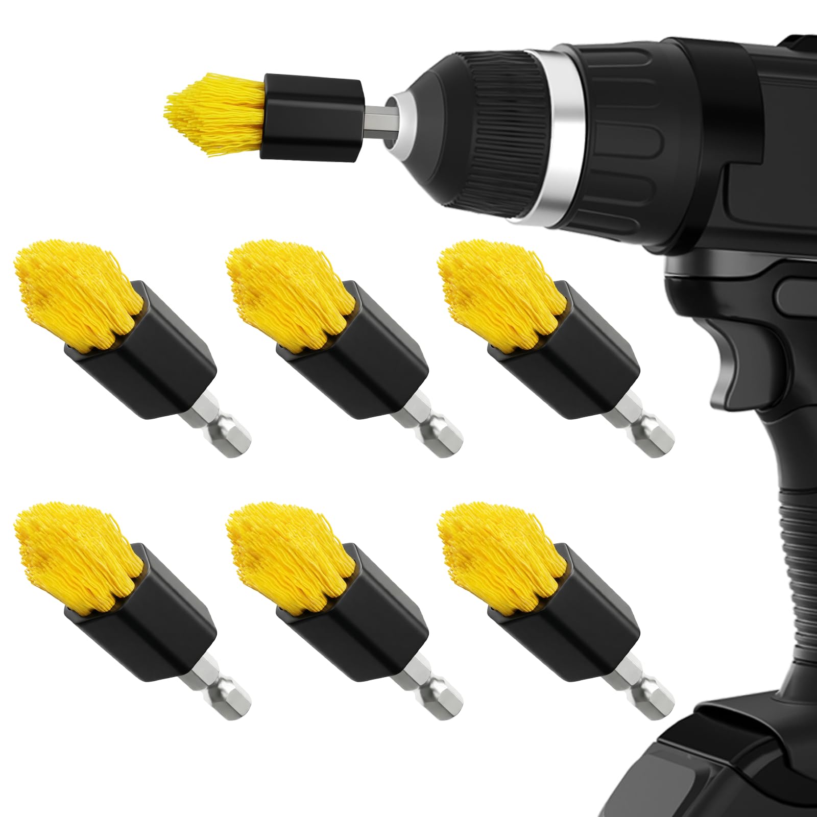 Holikme 6 Piece Drill Brush with Multi-Purpose & Grout Head,Crevice Cleaning Brush，3/4”W Drill Brush Attachment Set, Detailing Brushes for Home/Kitchen/Bathroom/Grout/Tile/Shower/Tub