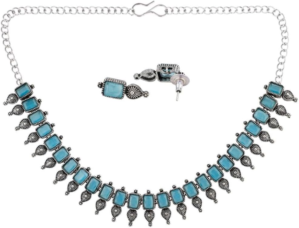 Efulgenz Indian Oxidized Jewelry Indian Jewelry Sets for Women Boho Vintage Antique Crystal Choker Necklace Set Earring for Women Oxidized Jewelry